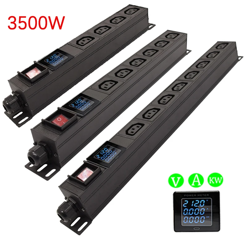 

Network Server Cabinet Power Strip 3-10 Ways C13 Output Socket LED Display Voltmeter Ammeter Wattmeter Switch 2Meter Cord