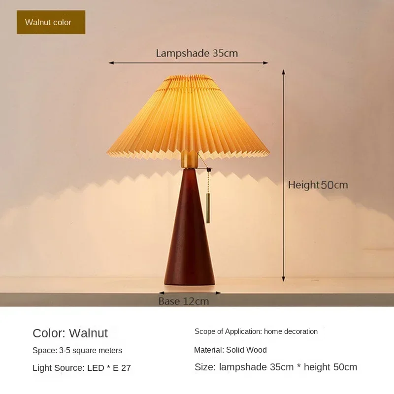 Retro Pleated Table Lamp Nordic Solid Wood Lights Study Reading  For Bedroom Home Decoration Lighting E27 view 6
