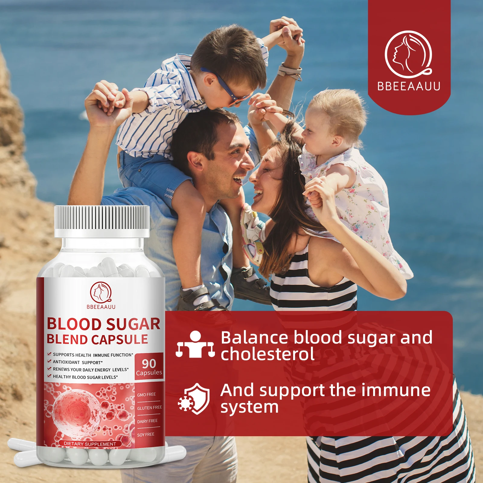 BBEEAAUU Blood Sugar Health Supplement with Bitter Gourd, Berberine, Cinnamon and Grape Seed Health for Middle-aged &Old People