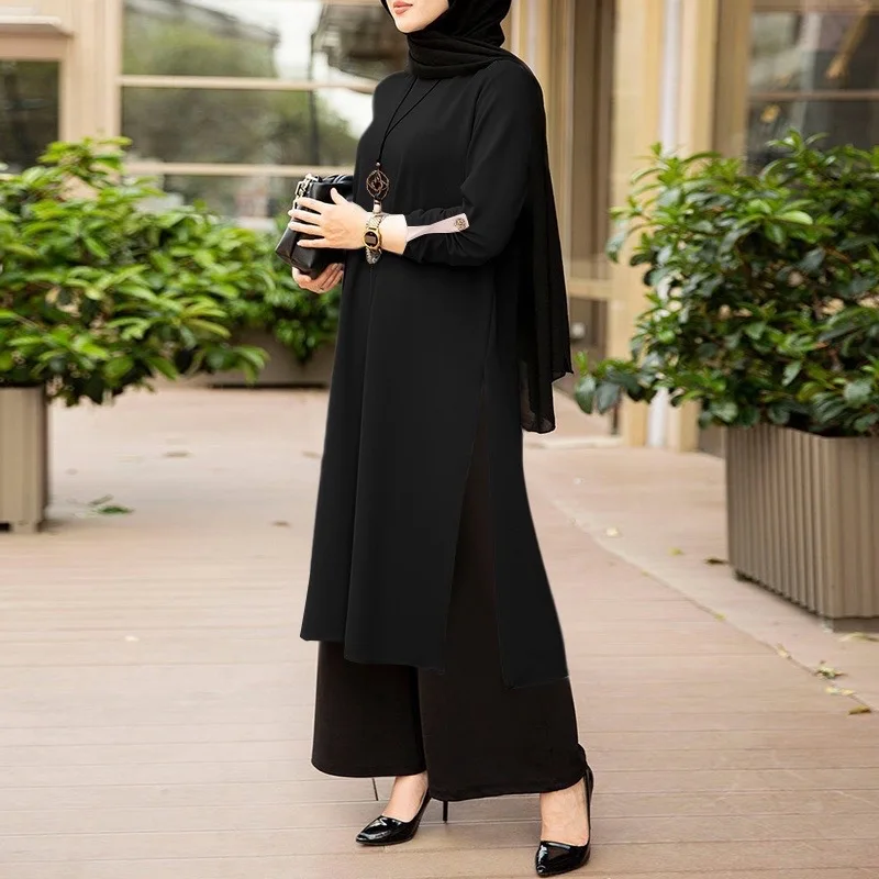 2024 Winter Women Muslim Arabian Casual Long Sleeve Slit Hijab Dress Dubai Abaya Robe Prom Dress Evening Dresses Plus Size 3XL