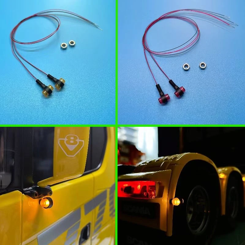 Luz de advertência LED Side Skirt Marker Light, 1/14 Tamiya RC Truck, Caminhão basculante de reboque, Scania Actros, Volvo MAN, Peças modificadas DIY