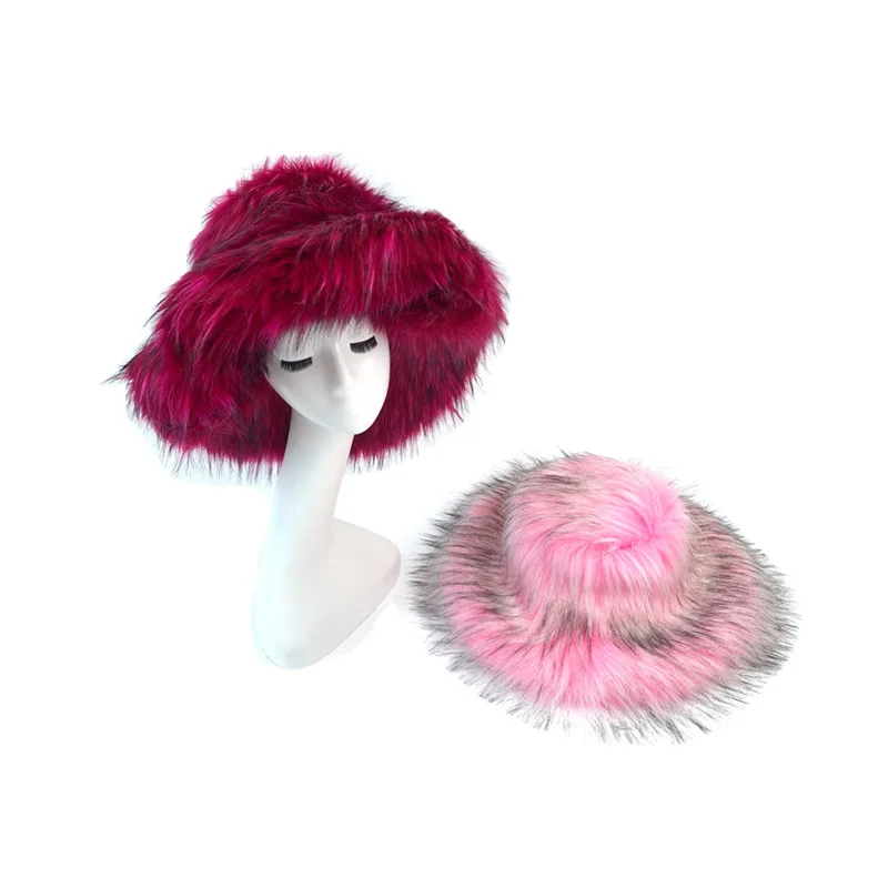 Y2K Girl Autumn Winter Hats for Women Faux Fur Cap Female Party Music Festival Hip Pop Thickened Bucket Basin Bucket Casquette