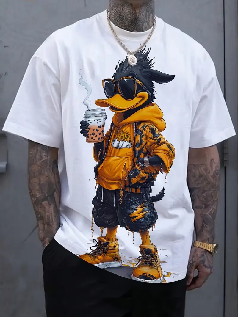 Funny Men's T Shirt Cartoon Duck Print Summer Casual Short Sleeve Pullover Fashion T-shirts Outdoor Male Overszied Clothing image 5