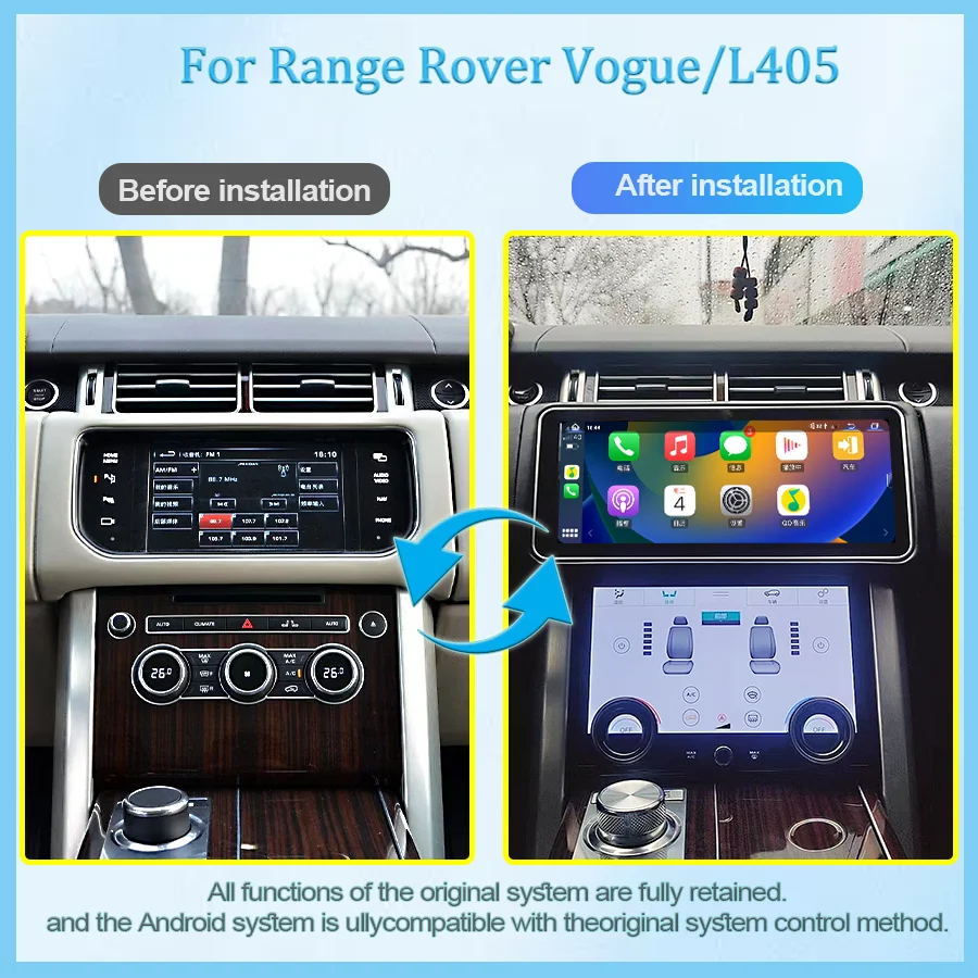 12.3 inch Android 14 Car Multimedia Radio For 2014-2017 Land Rover Vogue L405 GPS Wireless Carplay Bosch Harman System AC Panel
