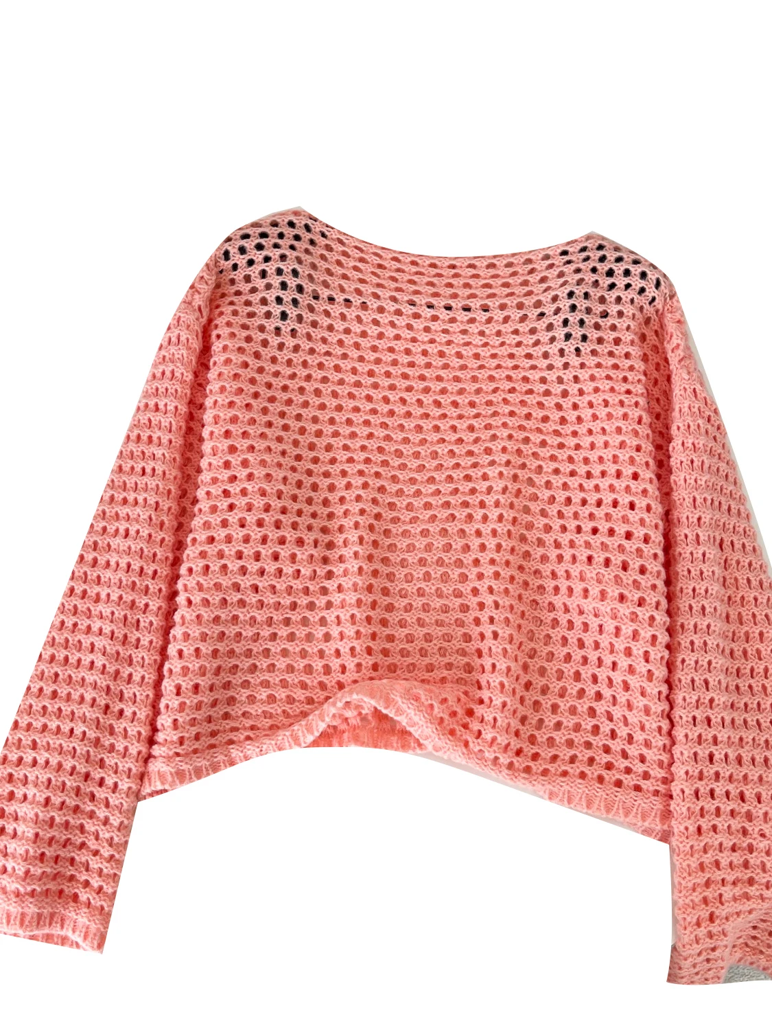 

Корейский шикарный ленивый повседневный ажурный круглый трикотаж Ne Long Sve, женский свободный повседневный топ на осень