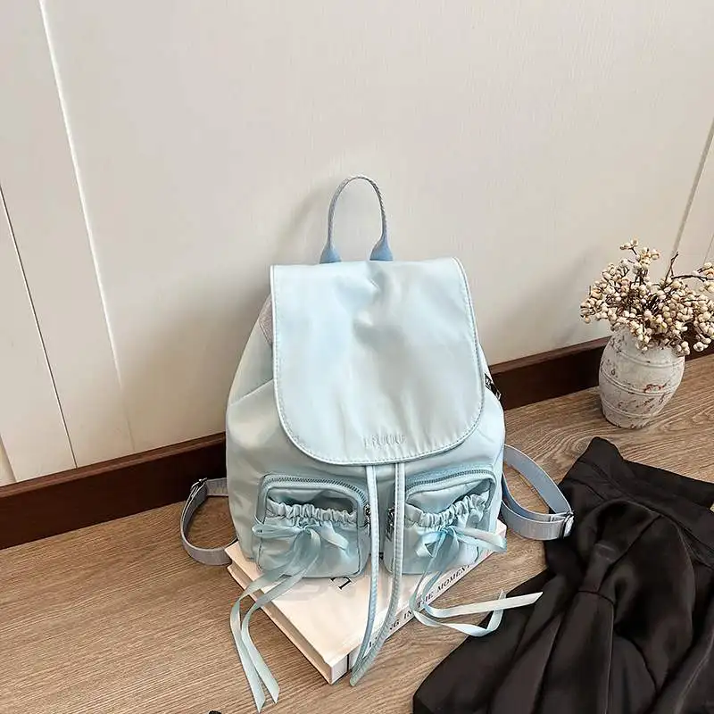 

Fashionable Pure Color Nylon Backpack Large Capacity Dual Shoulder Bag for Students Women's Bag Casual Versatile Travel Bag