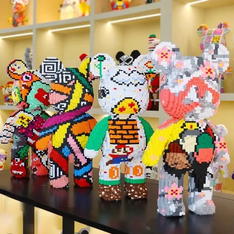 46cm Kawaii Violent Bear Half Anatomy Bear Fluid Art Bear Building Blocks Brick Figure Model Mini Bricks for Birthday Gift