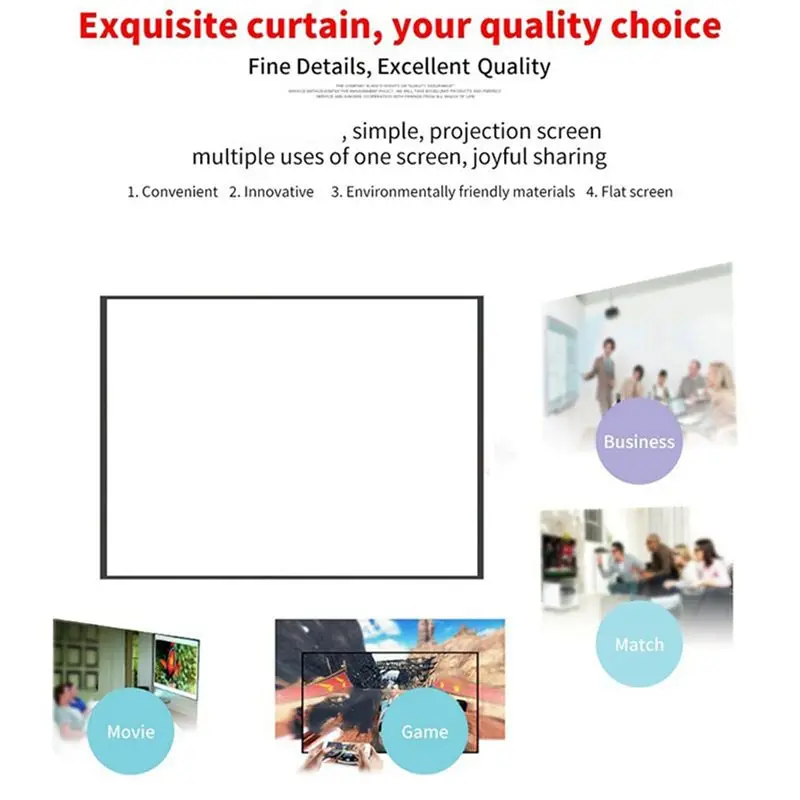 Fashion Portable Projector Screen for Home Theater Outdoor HD White Foldable Anti-Crease (72Inch)