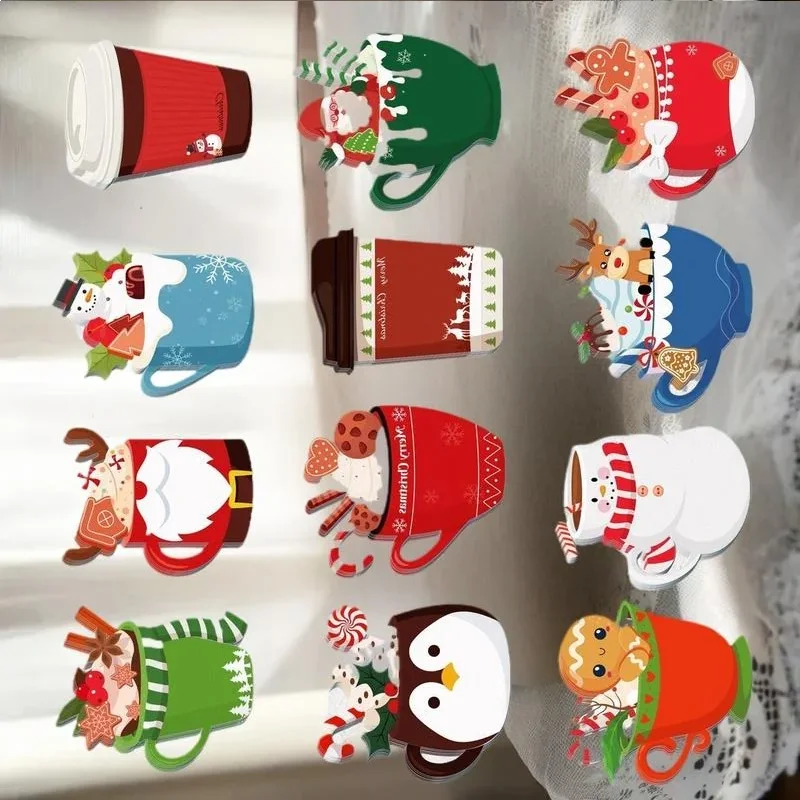 

12Christmas Tea Cup Note Pad Set Santa Claus Elk Theme Notepad Festival Stickers Sticky Notes Christmas Sticky Notebook Gifts
