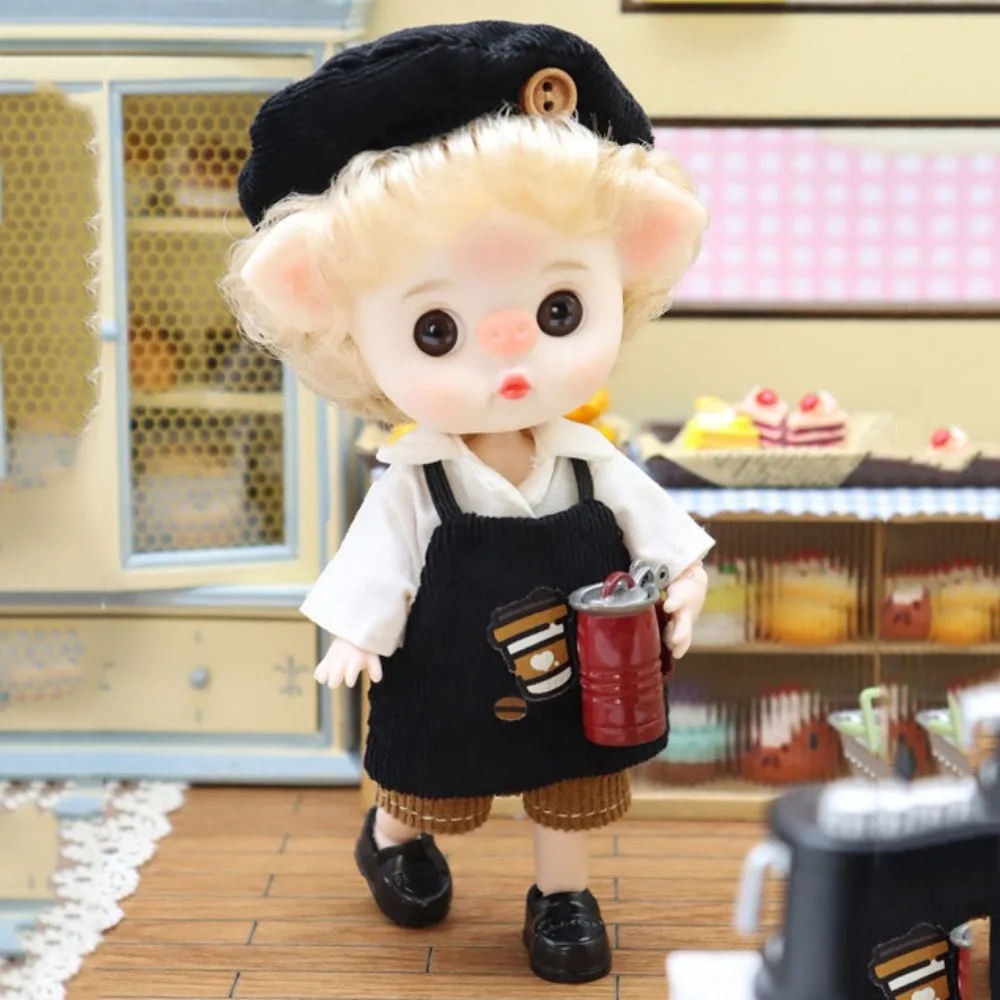 

Pig Nose Big Eyes Toys Dolls Movable Joint Barista Cartoon Baker Bjd Doll Mini Lovely Cute Bjd Anime Doll Playhouse Doll