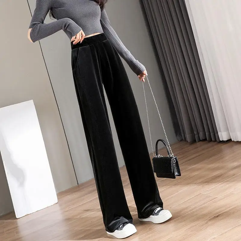 

Женские бархатные брюки Bla с широкими штанинами, струящиеся, в пол, в корейском стиле, с высокой талией, на флисовой подкладке, свободного кроя, модные повседневные брюки