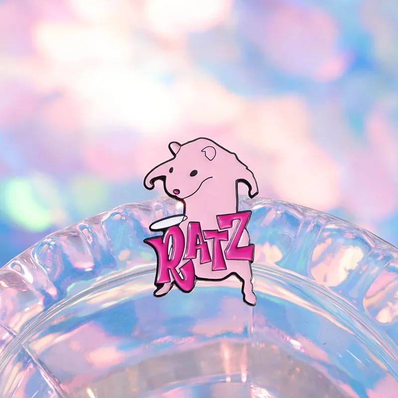 Cartoon Pink Mouse Ratz Enamel Pin Kawaii Funny I'm Strong Rat Brooch Lapel Badge Decoration Jewelry Gift for Friends Wholesale