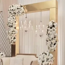 No flowers)Wedding Decoration Items Acrylic Mirror Arches Background Wedding Gold  Arch Backdrop Stand