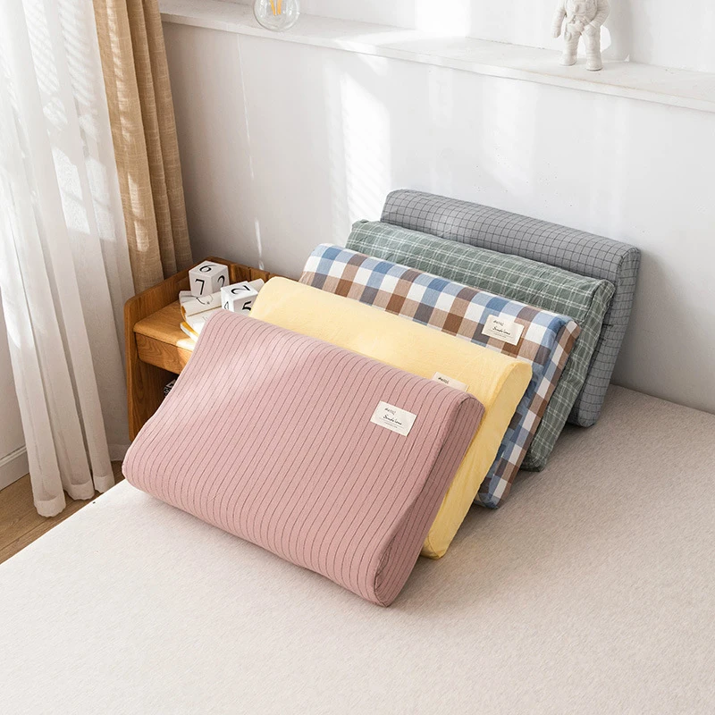 

Latex Pillow Soft Cotton Latex Pillow Case Cover Solid Color Plaid Sleeping Pillowcase for Memory Foam Pillow 30x50CM