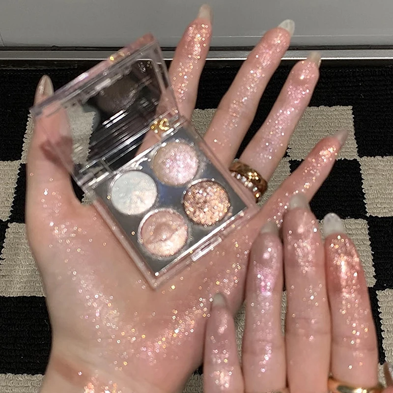 DIKALU プラネット 4色グリッターアイシャドウパレット オーロラパープル メタリックベイクドパウダー ハイライター アイシャドウメイクアップ