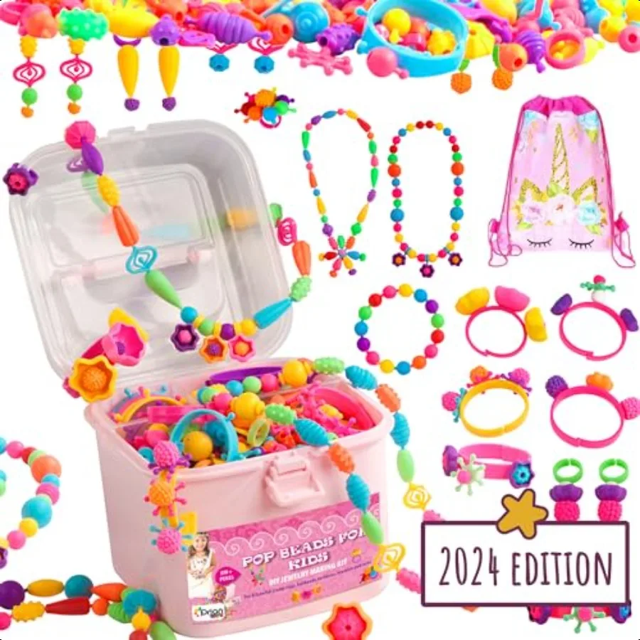 

Pop Beads Jewelry Making Kit for Girls 550+ Piece Set for Girls Ages 3 and Up Colorful Snap Beads Bracelet Necklaces and Rings