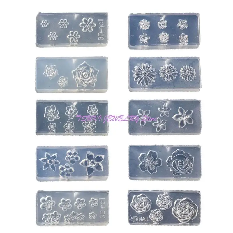 

62KE 10PCS Silicone Art Moulds Flower Art Template Moulds Silicone Texture