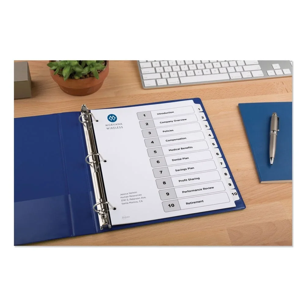 10-Tab Paper Divider Set with Printable Table of Contents Heavyweight Reinforced Holes Project Binders Training Manuals