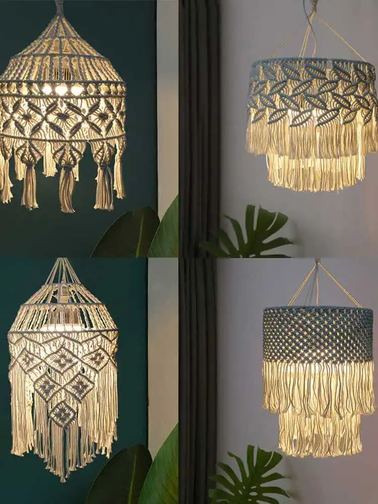 Nordic Style Handwoven Tassel Lampshade DIY Replacement Lampshade for Restaurant Bedroom Bedside Living Room Dining Decor