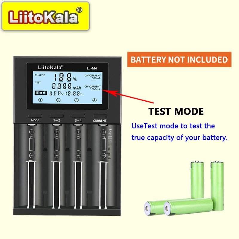 LiitoKala Lii-M4 18650 26660-oplader met aparte capaciteit/LCD
