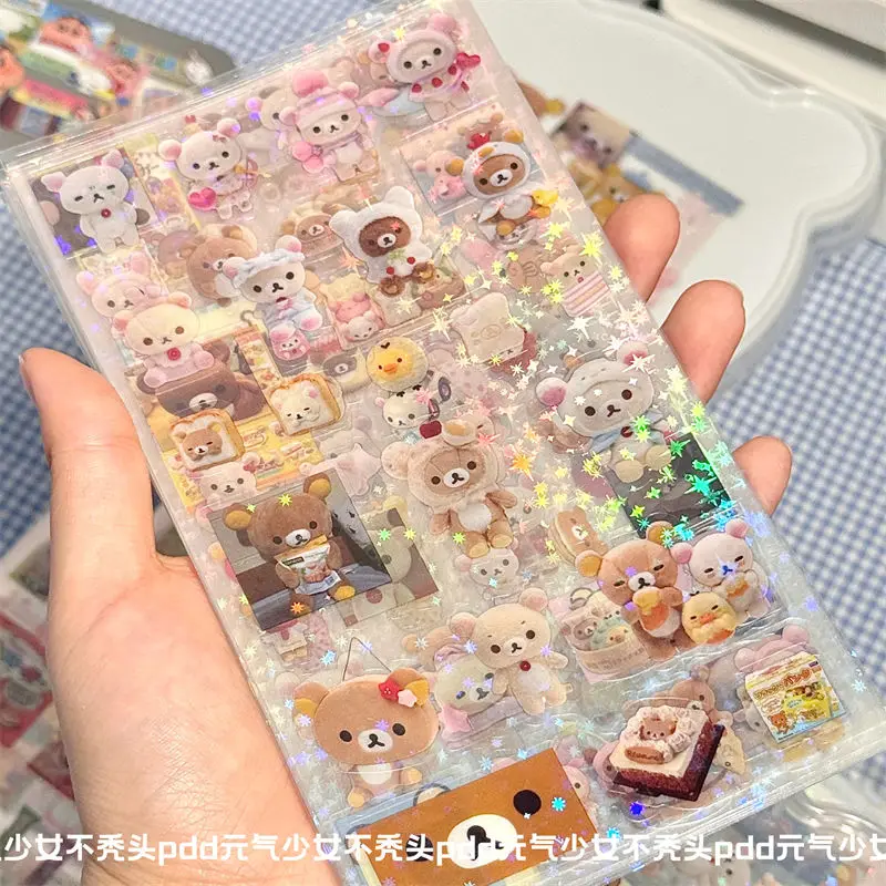 5Pcs Cute Cartoon Rilakkuma Film Cutting Stickers for High Appearance Duty Series Bear Hello Kitty Account Material Diy Stickers