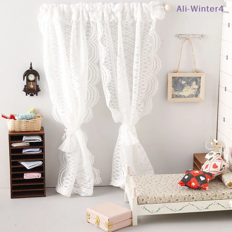 

【Winter4】1/12 Dollhouse Miniature Lace Curtain Doll Home Bedroom Furniture Decor Toy Dolls House Micro Scene Photo Props