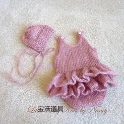 New Style Baby Hat and Romper Set Newborn Baby Pants Handmade Overall and Bonnet Props