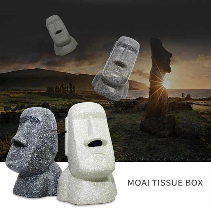 HOT Easter Stone Statue Tissue Box Home ​Nostril Storage Moai Tissue Pumping Holder Napkin Holder Hotel Decoration -Black