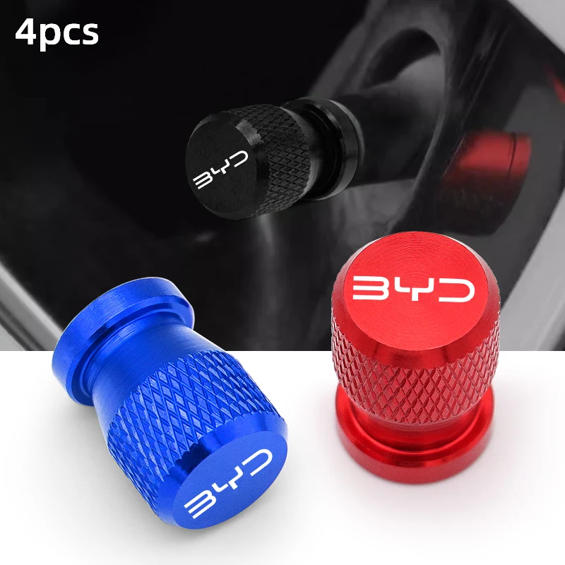 4 PCS Car Wheel Tire Valve Stem Cap Cover Aluminum, for BYD Dolphin DM-i Qin Song Plus Tang F3 E6 Han EV Seagull SEAL SHARK