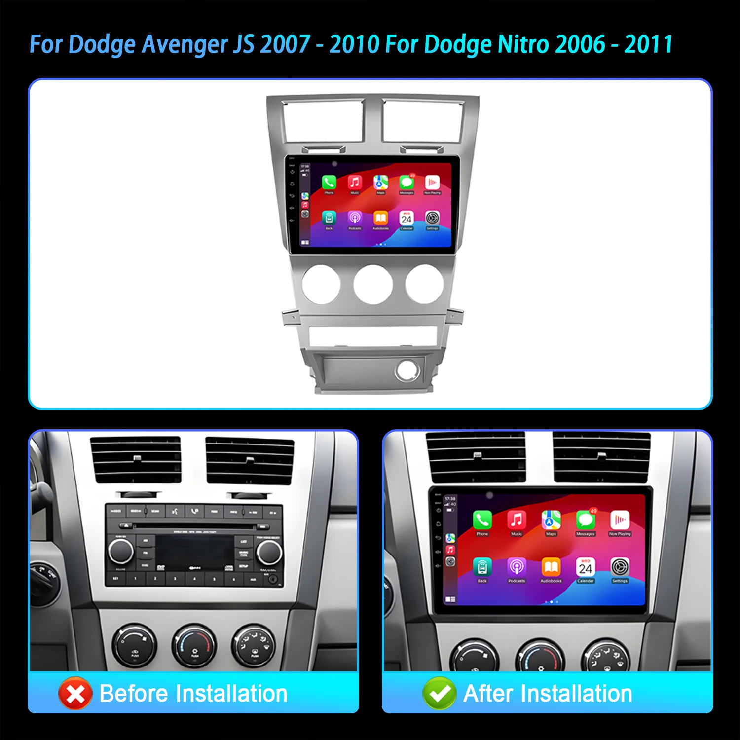 Автомобильный мультимедийный плеер Android 14 для Dodge Avenger JS 2007-2010 для Dodge Nitro 2006-2011 Wireless BT CarPlay