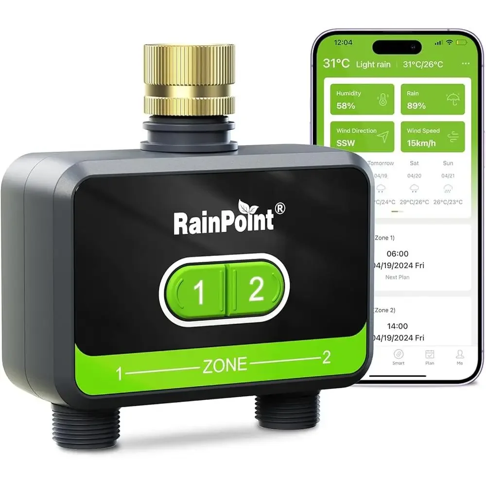 Temporizzatore intelligente per tubo da giardino Timer per irrigazione Bluetooth con ritardo pioggia Programmatore automatico per irrigazione wireless a 2 uscite efficiente