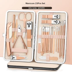 7-23 pz/set Kit di strumenti per Nail Art in acciaio inossidabile oro rosa tagliaunghie tagliaunghie Trimmer EarPick Grooming Kit Manicure Set Pedicure