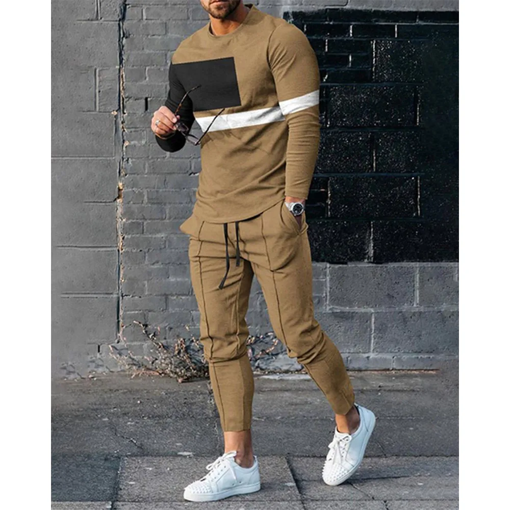 Mannen Kleding Set 2023 Fashion Lange Mouwen T-shirt + Broek Casual Trainingspak 2 Stuk Pak Mannelijke Sportkleding Streetwear Oversized