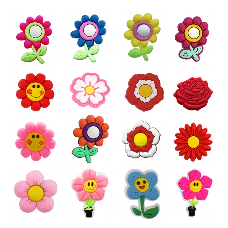 16-20pcs Colorful Flower PVC Shoe Charms Cute Smiley Face Waterproof Shoe Decorations for Clogs Ideal for Spring&Summer Gifts