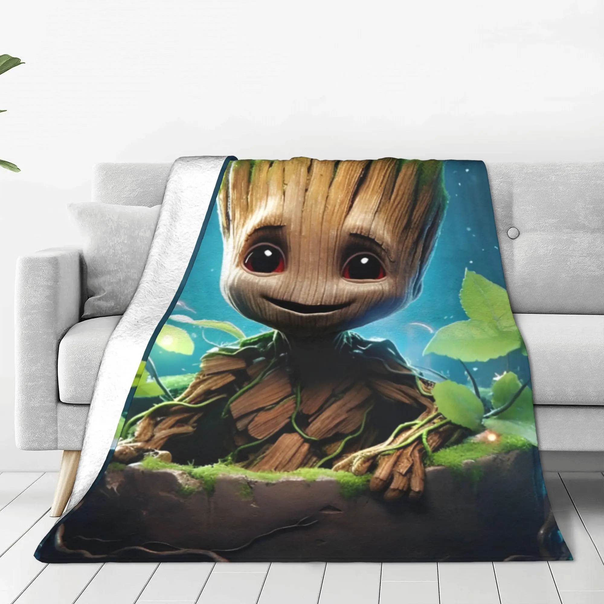 Guardians of the Galaxy Groot Fleece Blanket Cartoon Cute Funny Throw Blanket for Home 125*100cm Rug Piece Super Soft