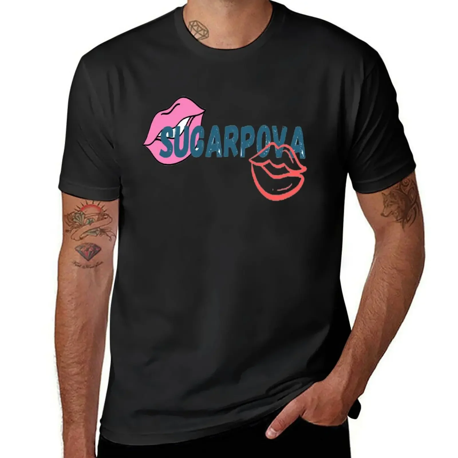 SUGARPOVA Maria Sharapova Pink and Red lips T-Shirt shirts graphic tee blue archive heavy weight t shirts for men