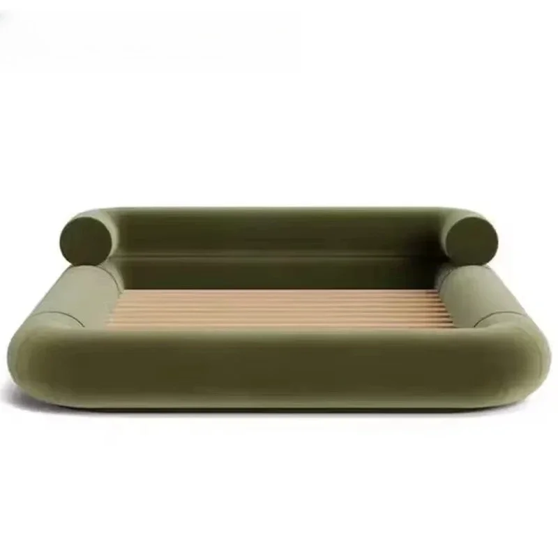 

French Cream Bed Set Modern Simple Outdoor Sofa Design Master Bedroom Low Back Girl Bed Wooden Floor Fabric Bed