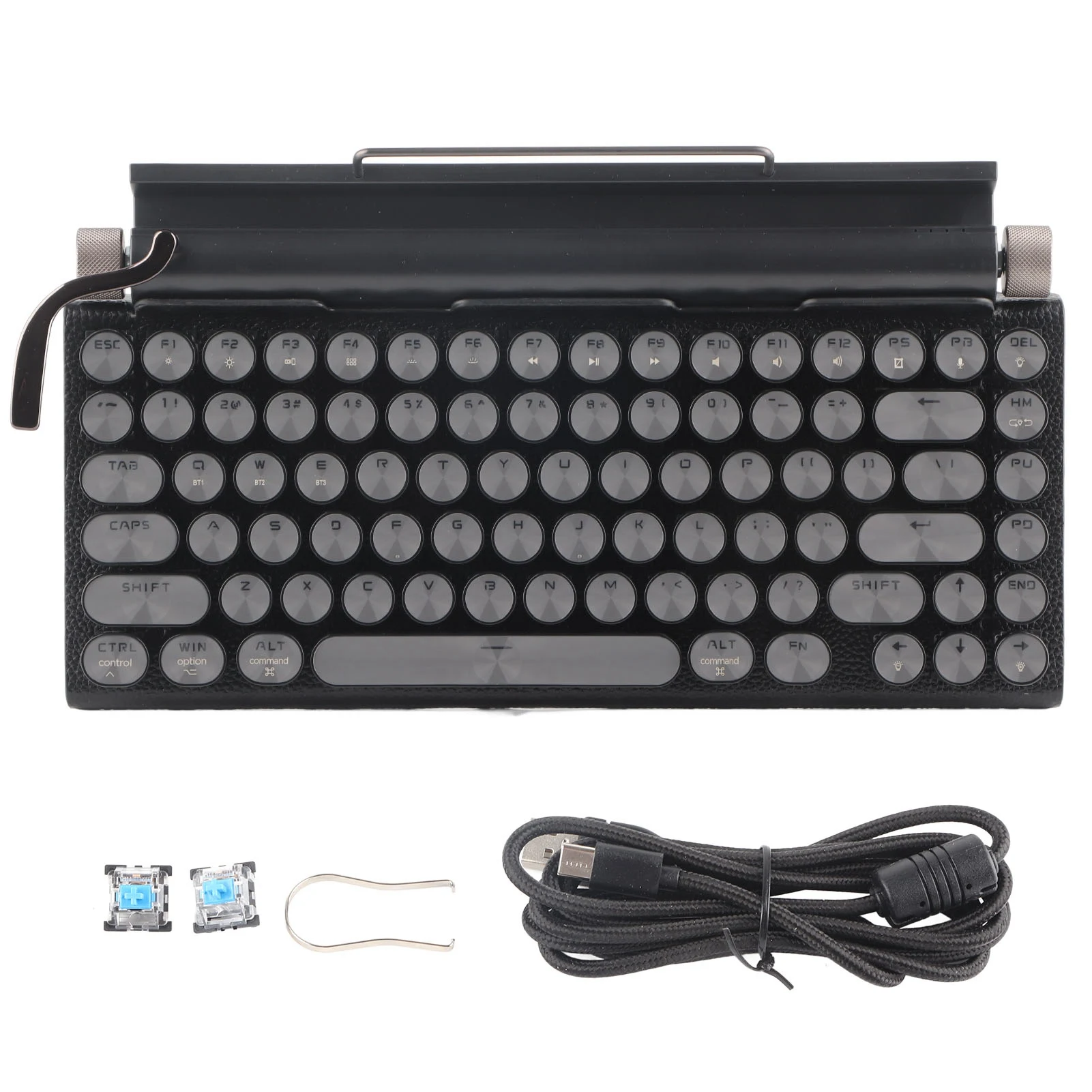 Vintage Wireless Bluetooth Typewriter Mechanical Keyboard-Retro Style 83 Keys Metal Round