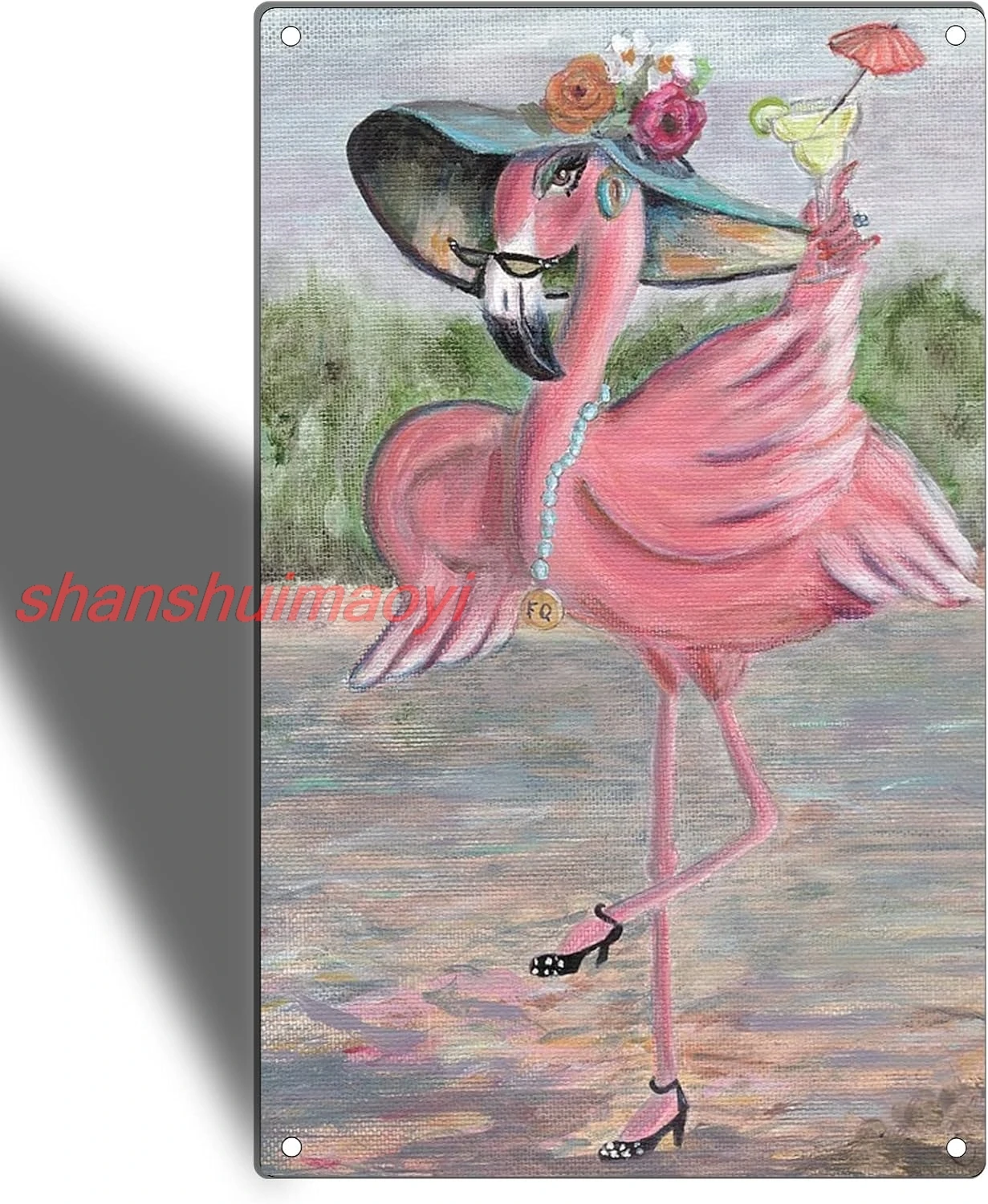 TRENDSTHAN Funny Vintage Metal Signs Pink Flamingo Wall Art Decor Posters Retro Tin Sign Beautiful Flamigos Lady Morden Hom sign