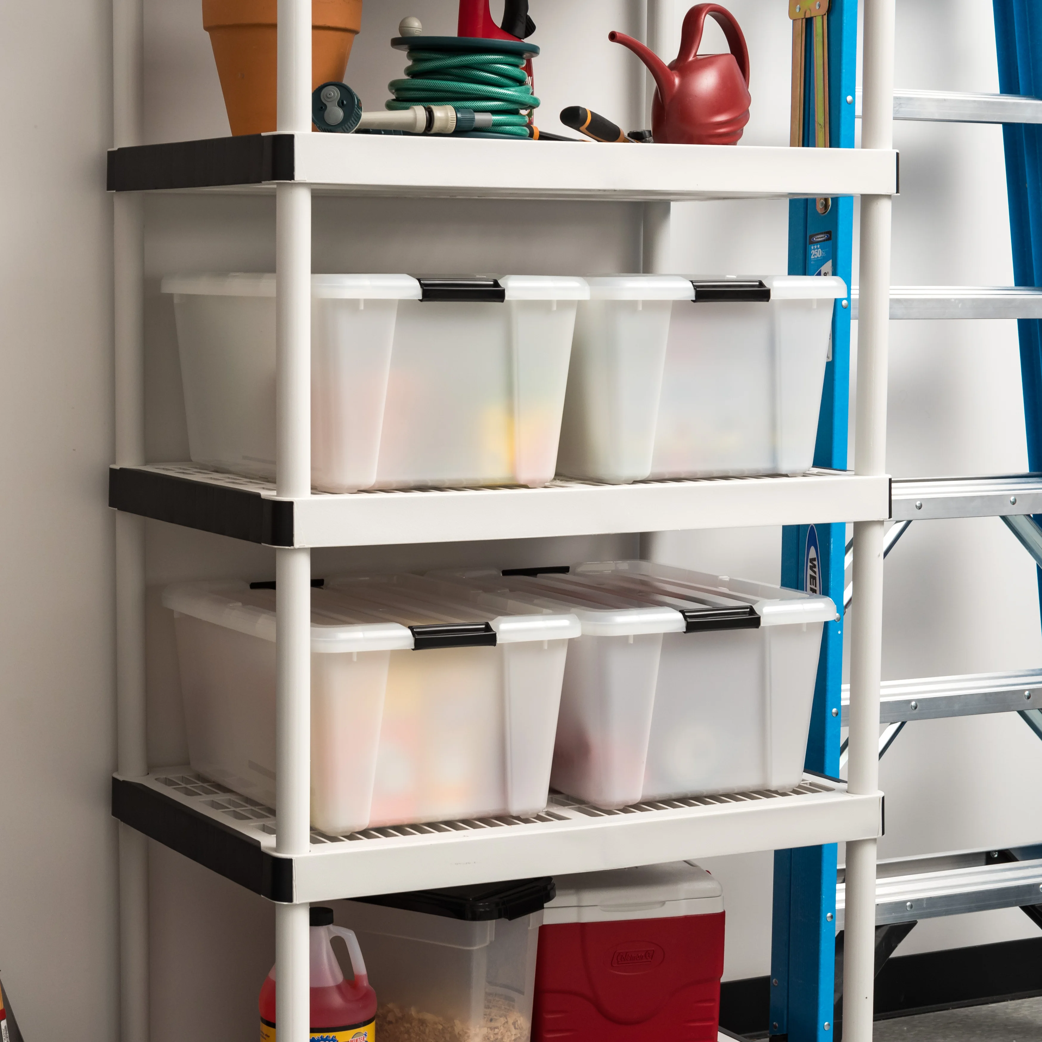 45 كيو تي. صناديق تخزين بلاستيكية مع أغطية، حاويات تخزين قابلة للتكديس، حقائب اليد، 4 عبوات #3