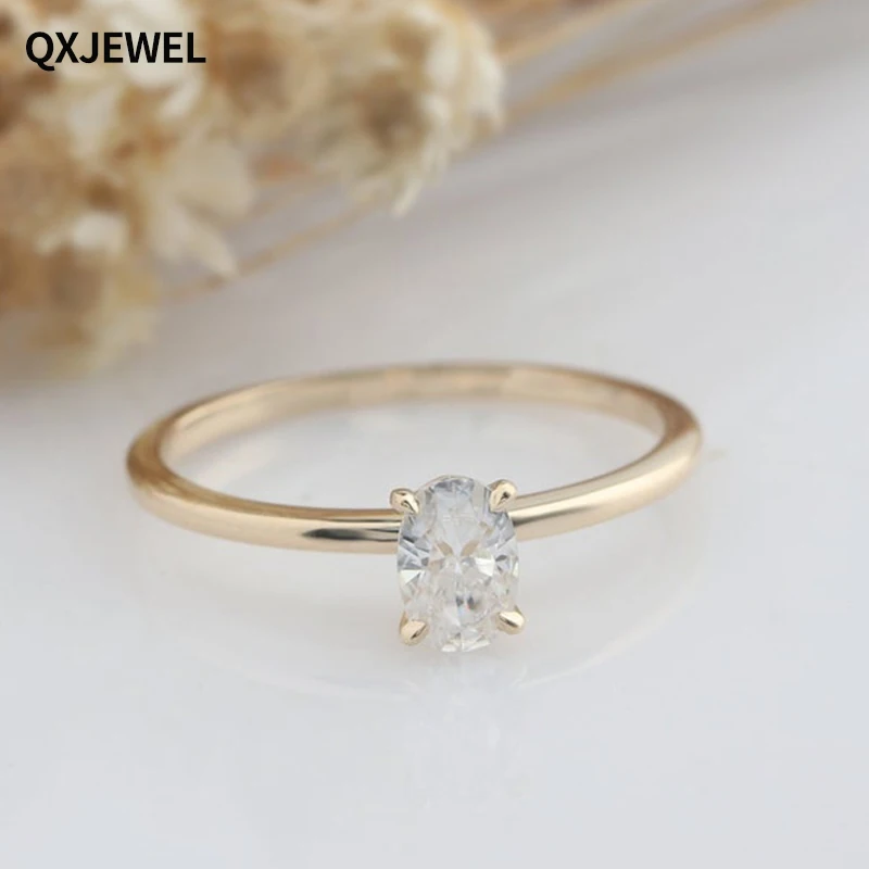 

QXJEWEL 14K Moissanite Ring 0.5CT 4*6MM Oval Cut for Women Engagement