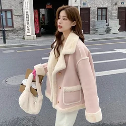 Winter Vintage Thickened Women Velvet Jacket Long Sleeve Warm Casual Chic Long Sleeve Coat Loose Motorcycle Coat Outwear Tops