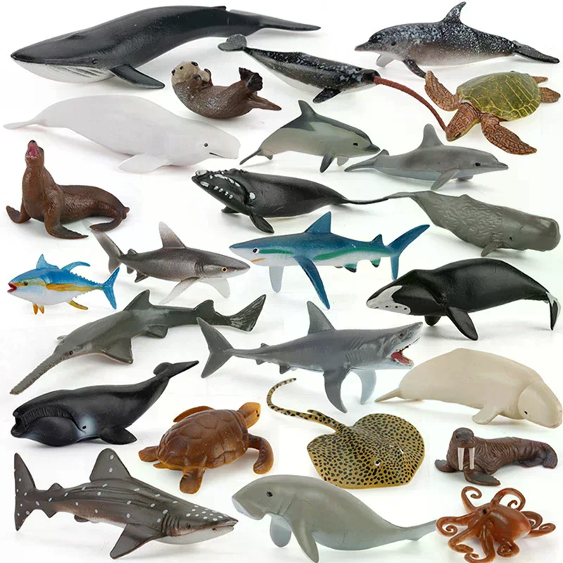 Collection Gift Shark Dolphin Hammerhead，Simulation Marine Life Action Figures Ocean Animal Model Educational Toys Cake Topper