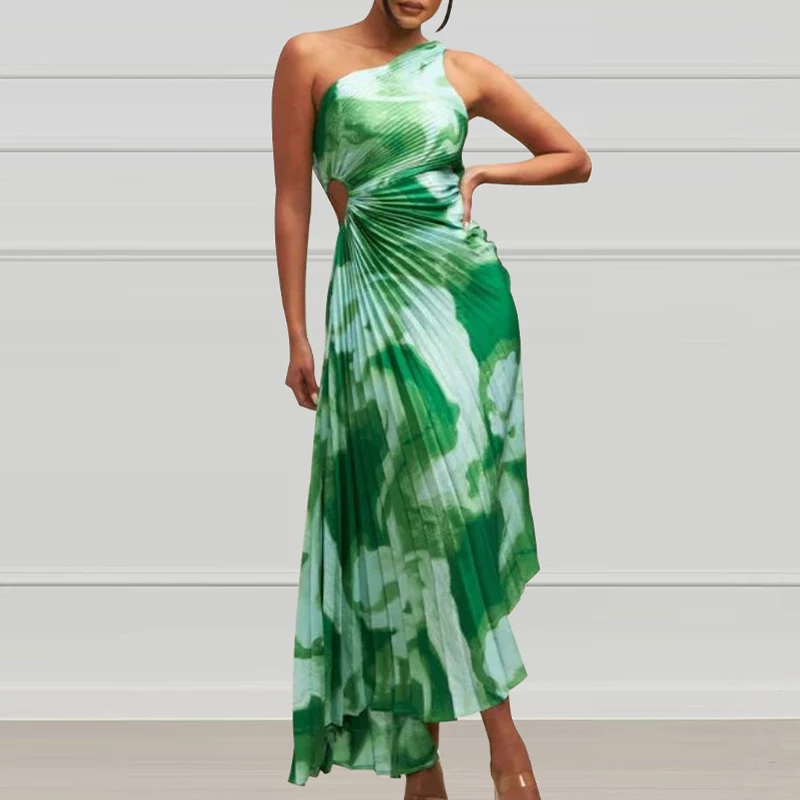 Robe de soirée longue plissée pour femmes, robes de club de vacances de plage, imprimé tie and dye, initié à la fibre, 2024