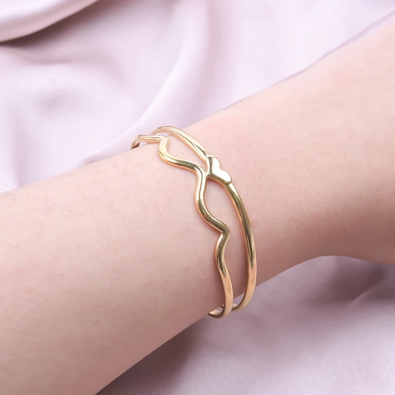 Double Deck Love Fashion Bracelet Gold Plated Stainless Steel For Women Wrist Ornaments Opening Adjustable No Fading Bracelets