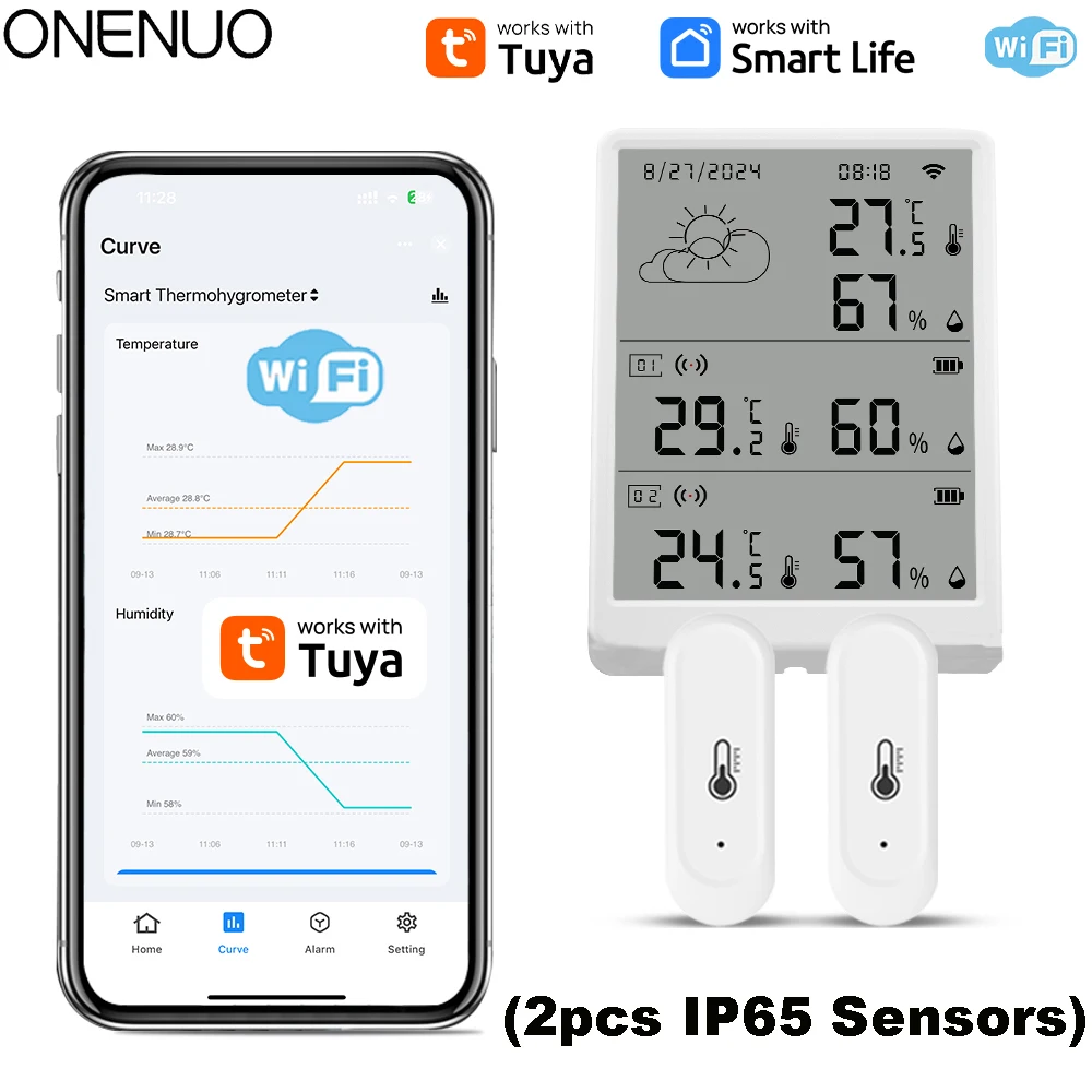 New Tuya WiFi Weather Station Thermohygrometer Gateway&2/4/6/8/10 pcs Outdoor IP65 Waterproof 433mhz Temperature&Humidity Sensor