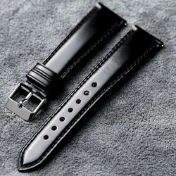 Handmade Japanese Horse Hip Leather Strap 18 20 22MM Quick Release Men Soft Bracelet, Genuine Leather Black Watchband