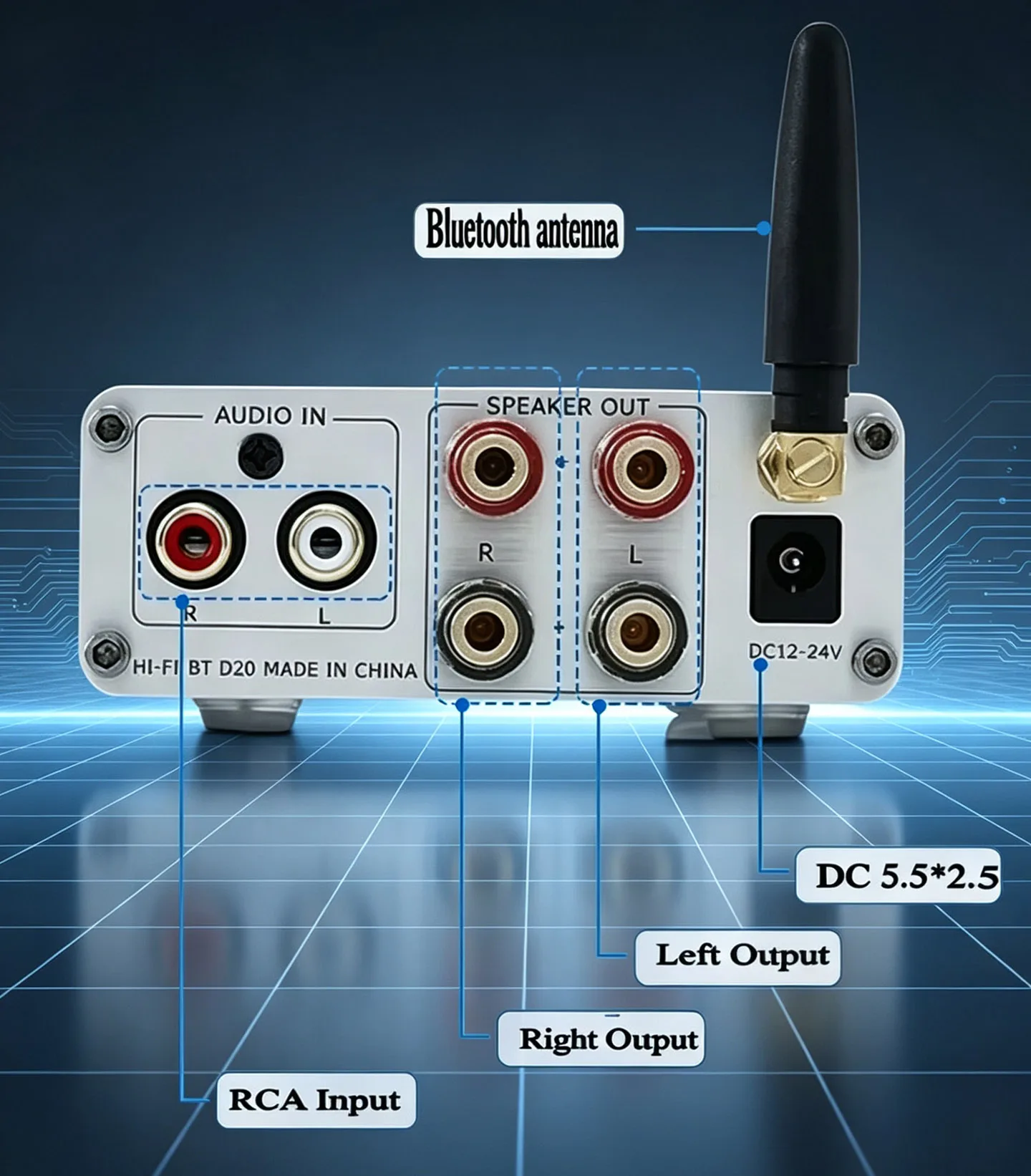 YJCO D100B Dual-Core-Leistungsverstärker TPA3116 Hochleistungs-100W 2.0 Hifi Digital Bluetooth 5.0 mit Höhen- und Bassregelung für Heim-Audio – Detail 3