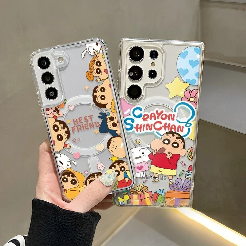 

3D Anime Cute Crayon Shin-chan Funny snot Boochan Magsafe Wireless Charge Case For Samsung S22 S23 S22 S24 S25 Ultra Plus Cover