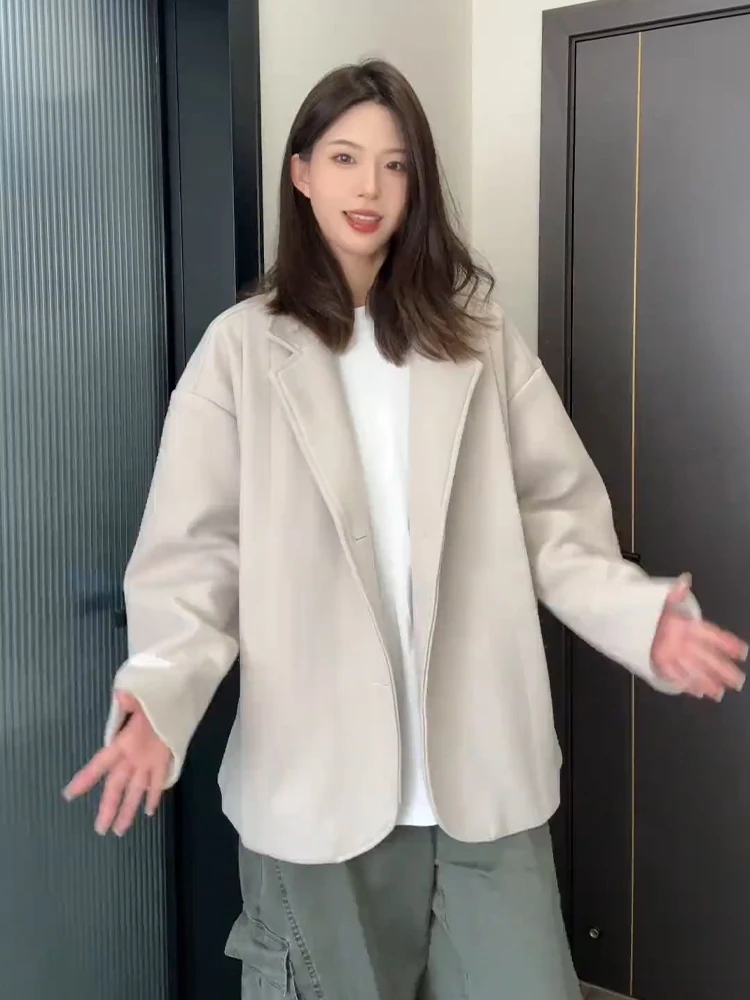 

Мужское шерстяное пальто цвета хаки, осенне-зимнее, в деконструированном стиле, высококачественное, корейский дизайн, модное, городское, свободного кроя